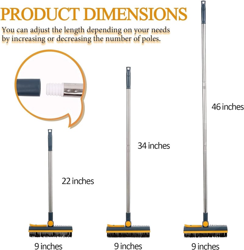 NORIDY 3 in 1 V-Shaped Corner Floor Cleaning Bathroom Brush with Wiper and Tweezers,180° Rotatable Long Handle Floor Cleaner Bristles for Tile Kitchen Bathroom Scrubber for Shower Floor Scraper - Image 3