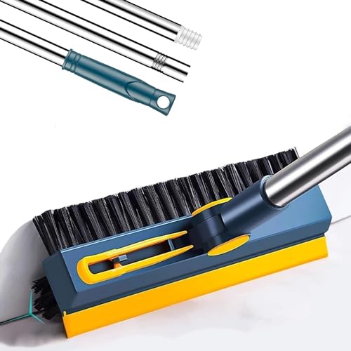 NORIDY 3 in 1 V-Shaped Corner Floor Cleaning Bathroom Brush with Wiper and Tweezers,180° Rotatable Long Handle Floor Cleaner Bristles for Tile Kitchen Bathroom Scrubber for Shower Floor Scraper - Image 1