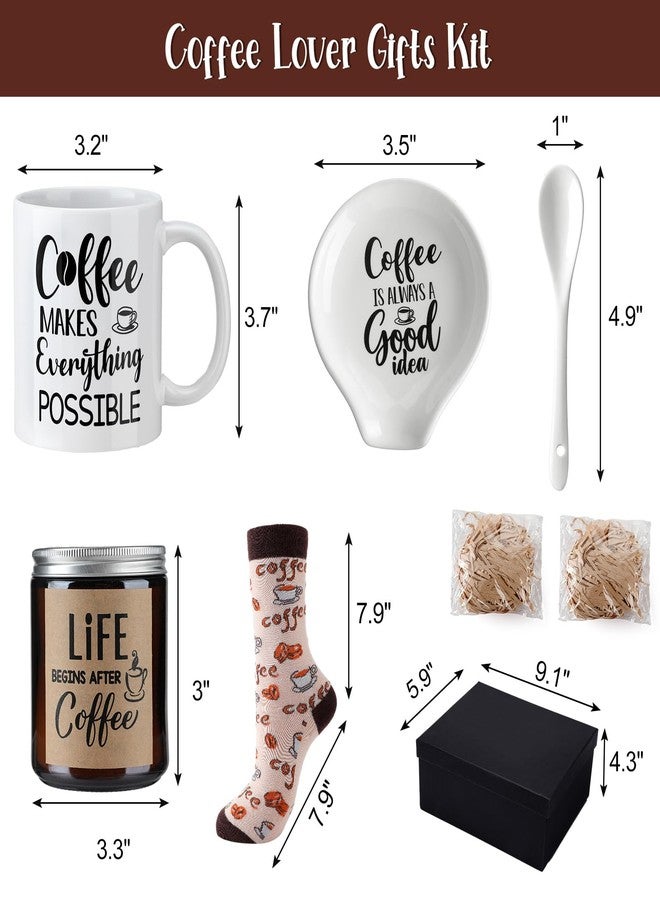 Vabean 5 Pieces Coffee Gift Basket for Women - Coffee Lover Gifts Set Includes Mug and Spoon Rest Holder, Candle and Socks, Basket Mothers Day Gift Idea for Men Women Birthday - Image 3
