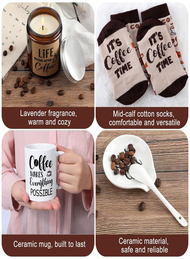 Vabean 5 Pieces Coffee Gift Basket for Women - Coffee Lover Gifts Set Includes Mug and Spoon Rest Holder, Candle and Socks, Basket Mothers Day Gift Idea for Men Women Birthday - Image 5
