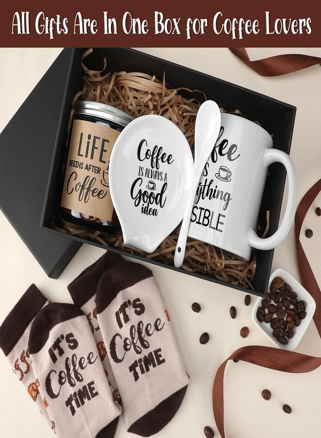 Vabean 5 Pieces Coffee Gift Basket for Women - Coffee Lover Gifts Set Includes Mug and Spoon Rest Holder, Candle and Socks, Basket Mothers Day Gift Idea for Men Women Birthday - Image 2