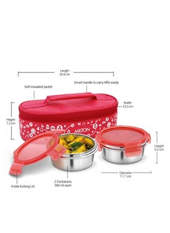 Milton Milton lifestyle lunch stainless steel lunch box, two containers, red  - Image 3