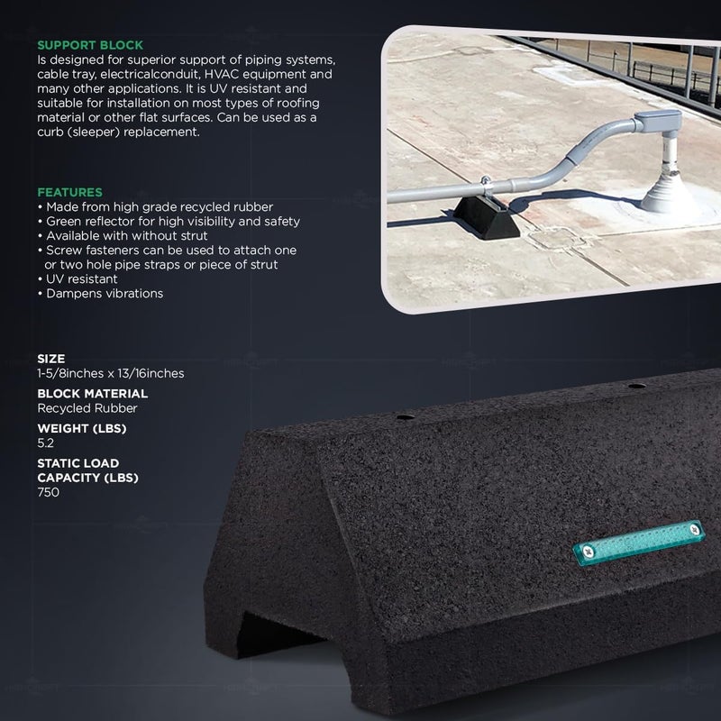 HIGHCRAFT STC-10 Rooftop Pipe Support Block- Sleeper Curb Replacement- Solid Conduit Standoff Cradle- 750 lb. Capacity- 5-3/4 x 9-3/4 in., High Grade Recycled Rubber - Image 5