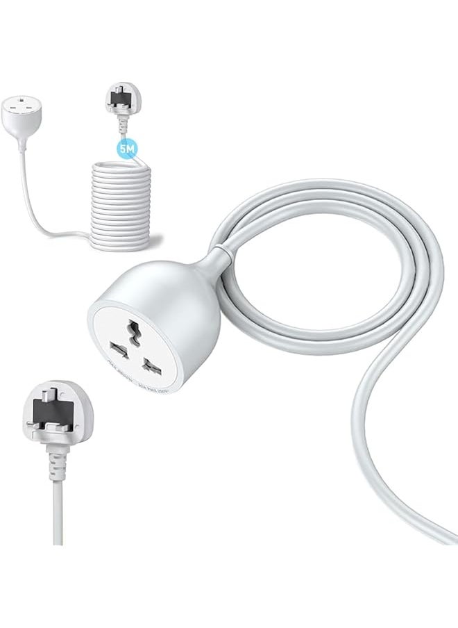 PROMASS promass 5M Heavy Duty Extension Cord - Single Outlet, 2500W 10A, Expandable Electric Extension Cable, UK Plug, White  - Image 1