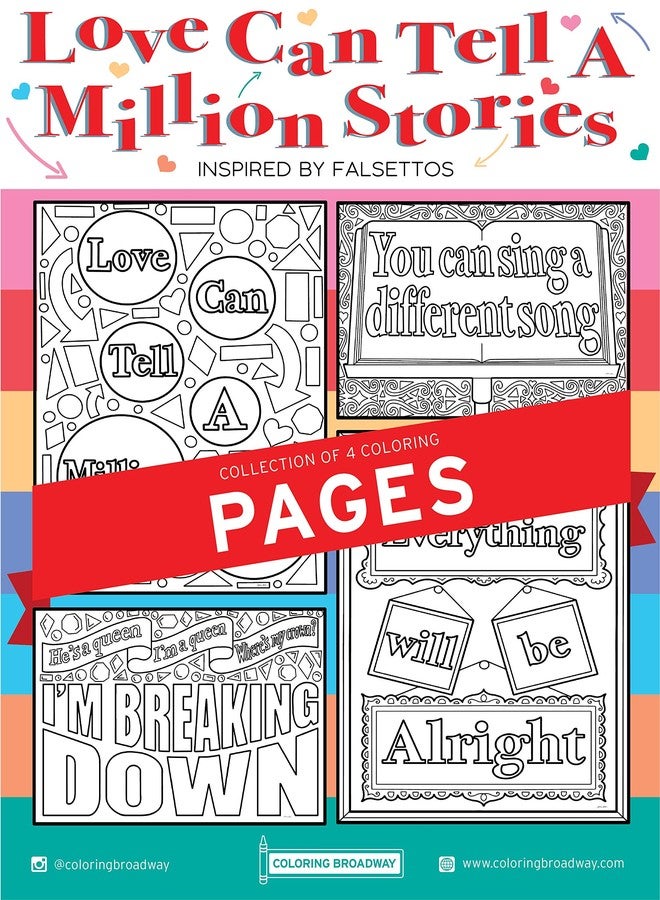 Coloring Broadway - Falsettos Inspired Coloring Pages (Set of 4) “Love Can Tell a Million Stories” Collection, Broadway Musical Merchandise, Ideal Gift for a Broadway Theater Lover - Image 1