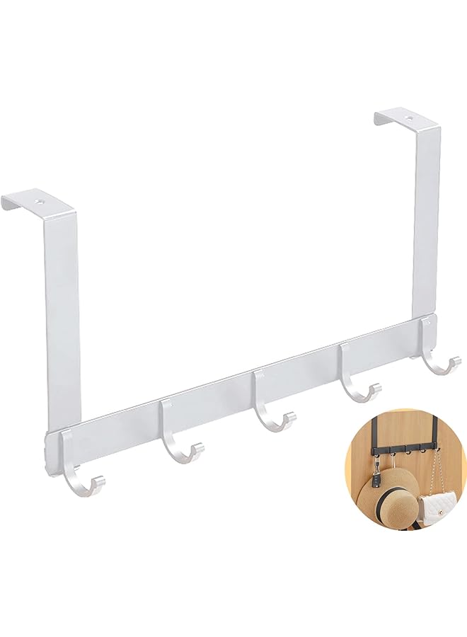 promass Over the Door Hooks, Sturdy Brushed Finish Over the Door Hanger Hook, Over the Door Towel Rack with 5 Coat Hook, Heavy-duty Aluminum Door Hanger Hook for Hanging Towels, Clothes, Hat (White) - Image 1