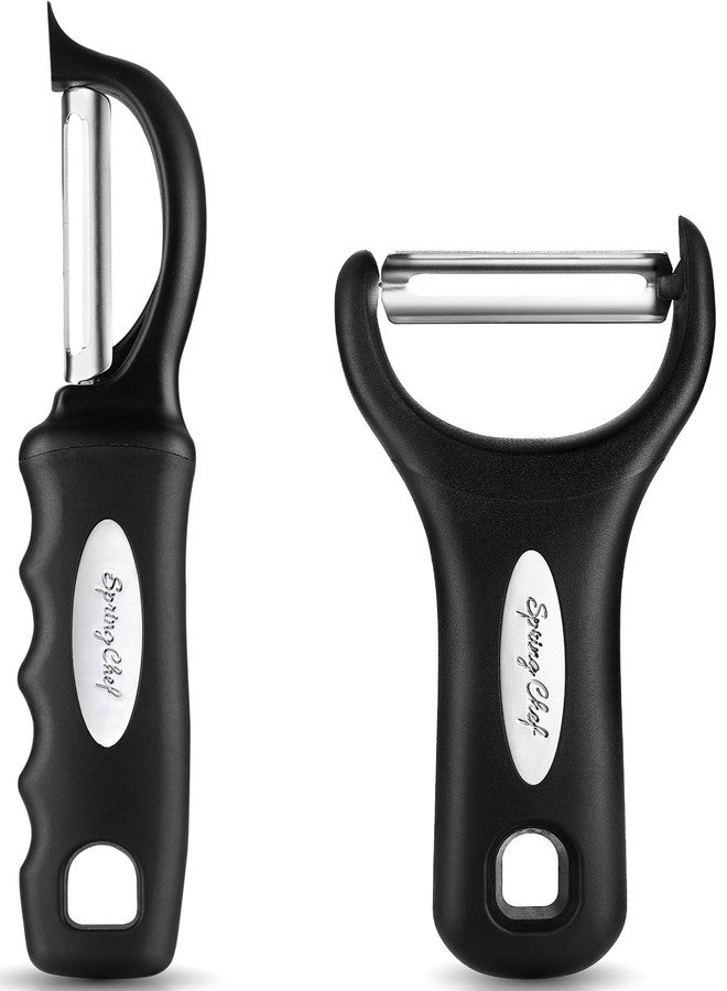 Spring Chef Swivel Vegetable Peeler & Y Potato Peeler for Kitchen with Soft Grip Handles and Ultra Sharp Stainless Steel Blades, Perfect for Veggie, Fruit, Carrot, Apple - Dishwasher Safe - Black - Image 1