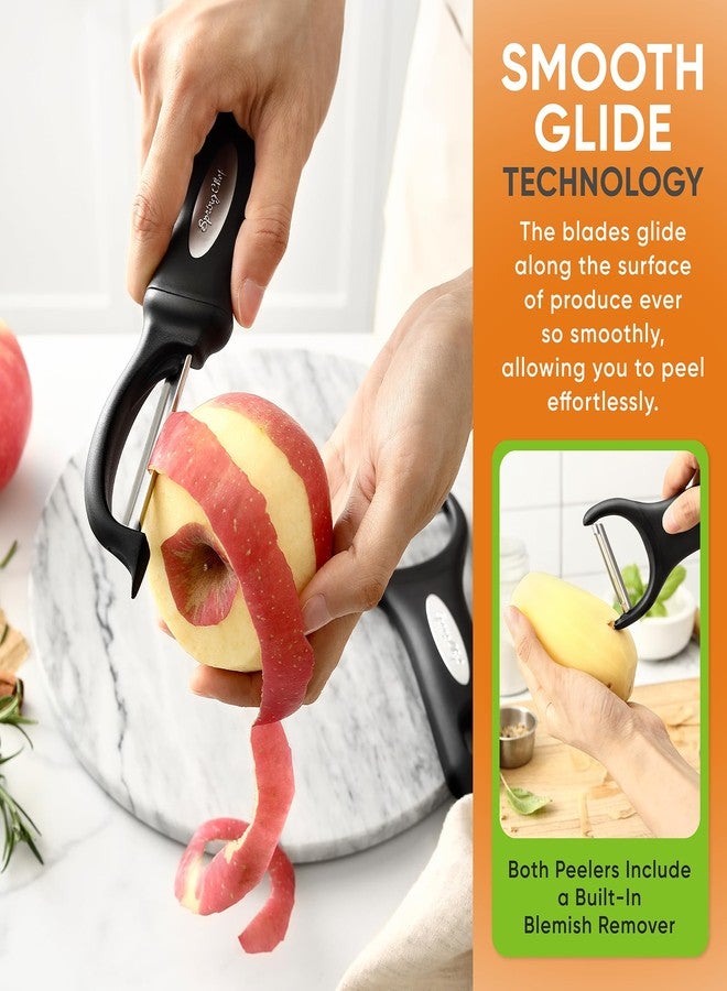 Spring Chef Swivel Vegetable Peeler & Y Potato Peeler for Kitchen with Soft Grip Handles and Ultra Sharp Stainless Steel Blades, Perfect for Veggie, Fruit, Carrot, Apple - Dishwasher Safe - Black - Image 3
