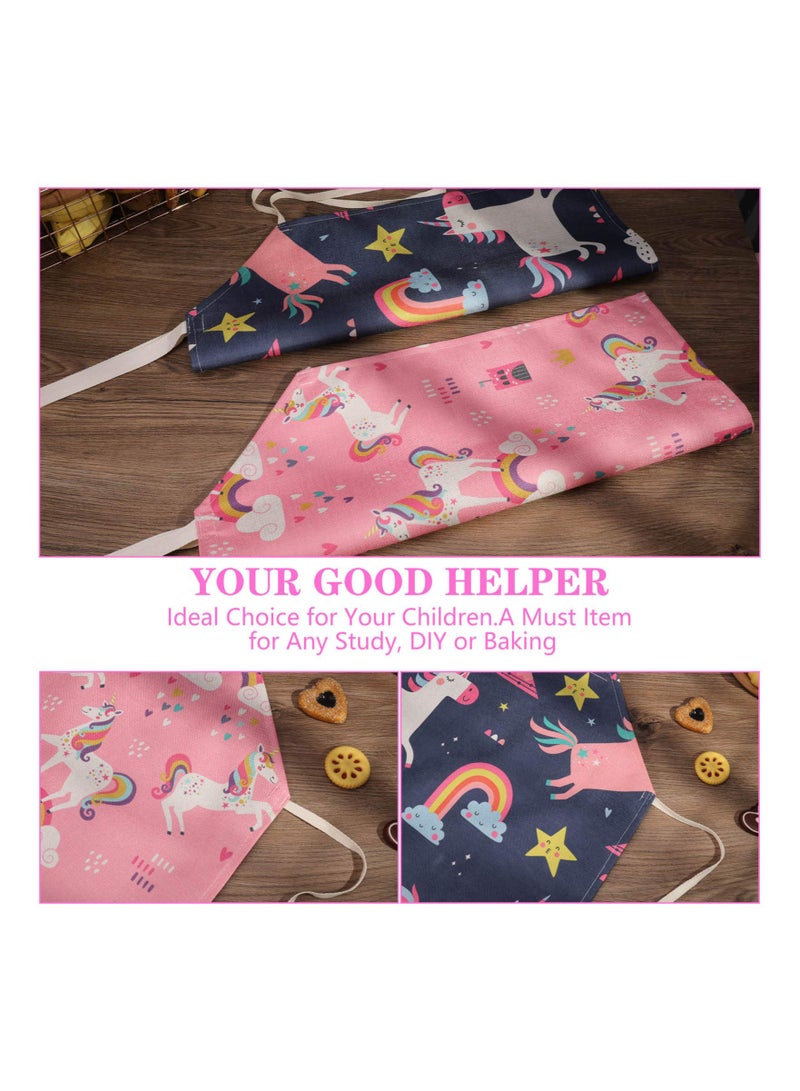 KASTWAVE 2 Pcs Kids Aprons, Chef Apron Baking Aprons Unicorn Pattern Cartoon Style, KASTWAVE Boys Girls Apron for Cooking Baking Art Painting Gardening Kitchen - Image 3