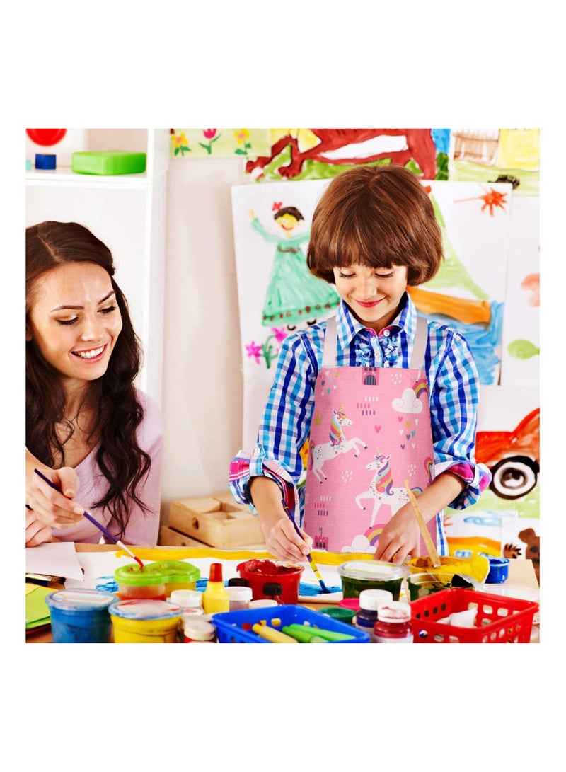 KASTWAVE 2 Pcs Kids Aprons, Chef Apron Baking Aprons Unicorn Pattern Cartoon Style, KASTWAVE Boys Girls Apron for Cooking Baking Art Painting Gardening Kitchen - Image 4