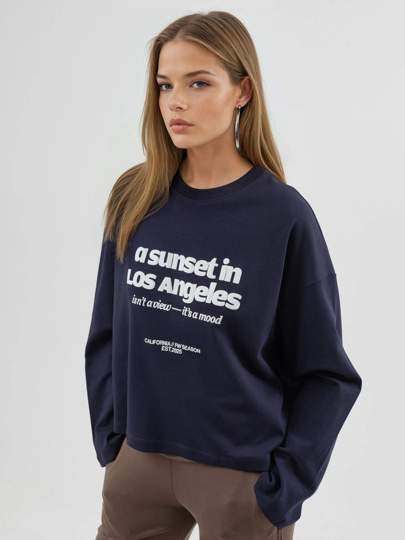 Busem Relaxed Fit Long Sleeve Crew Neck Back Printed Top - Image 2