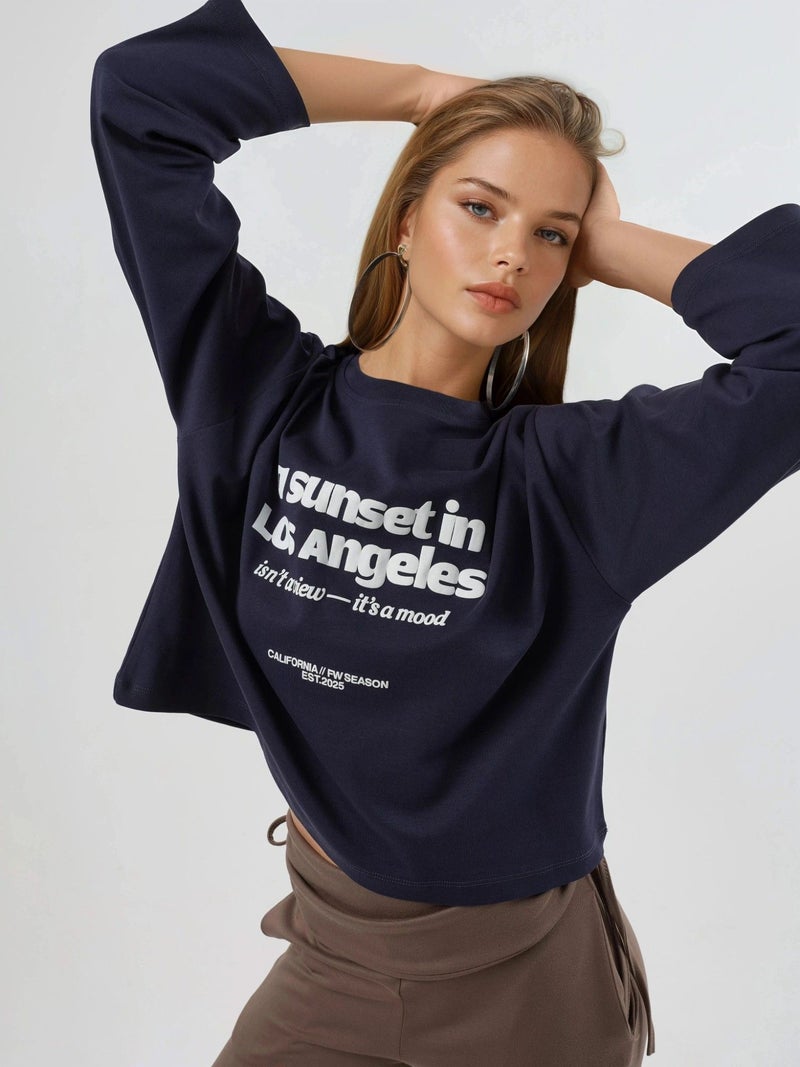 Busem Relaxed Fit Long Sleeve Crew Neck Back Printed Top - Image 4