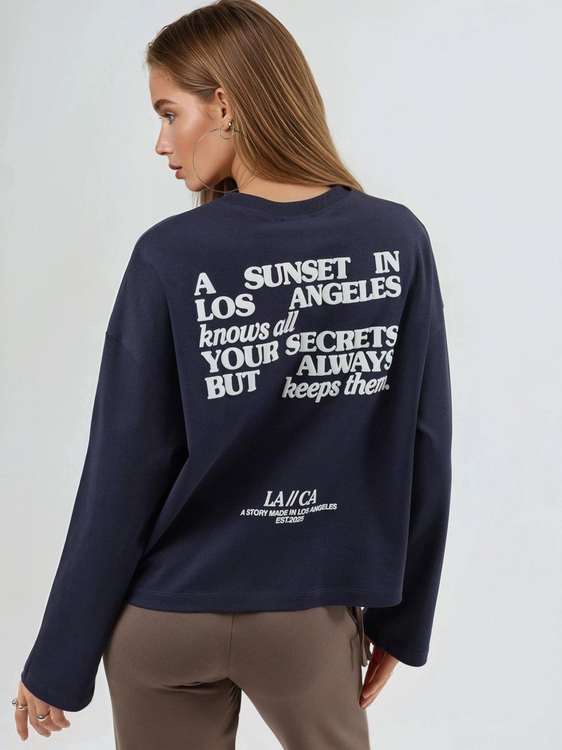 Busem Relaxed Fit Long Sleeve Crew Neck Back Printed Top - Image 1