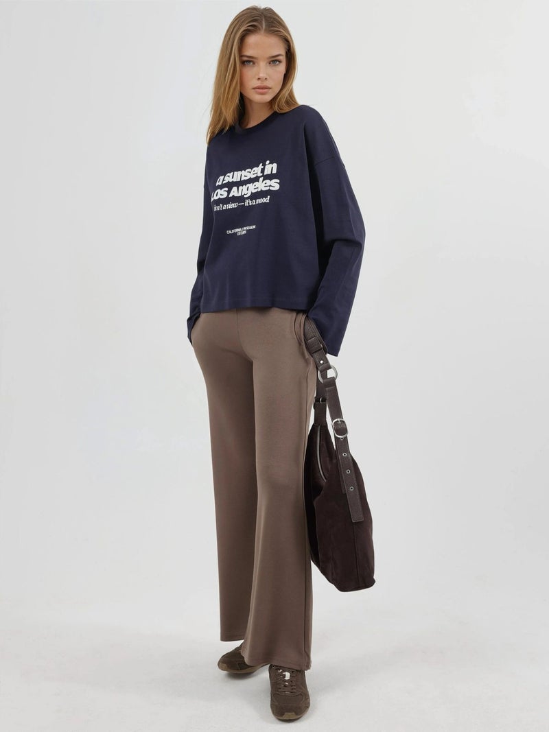 Busem Relaxed Fit Long Sleeve Crew Neck Back Printed Top - Image 3