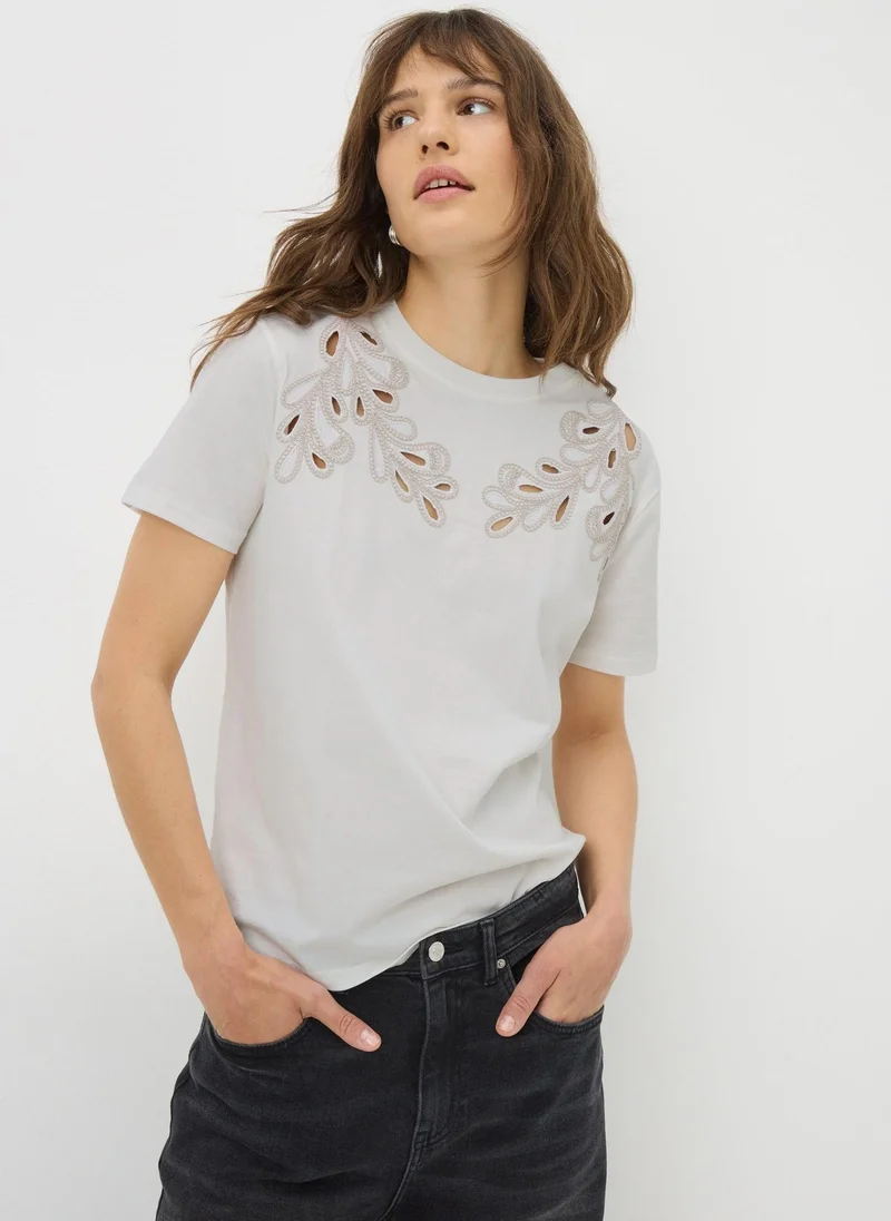 Matalan Cream Cutwork Detail T-Shirt