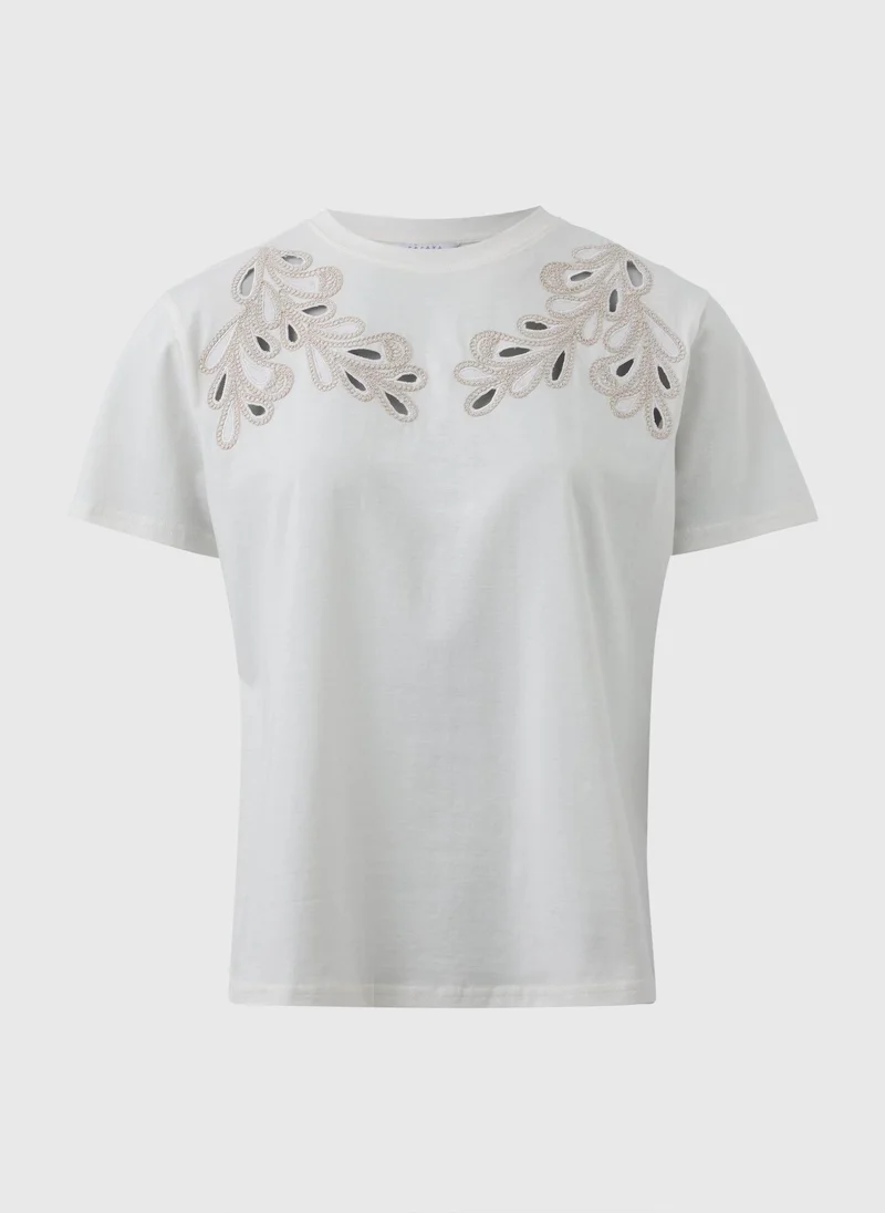 Matalan Cream Cutwork Detail T-Shirt