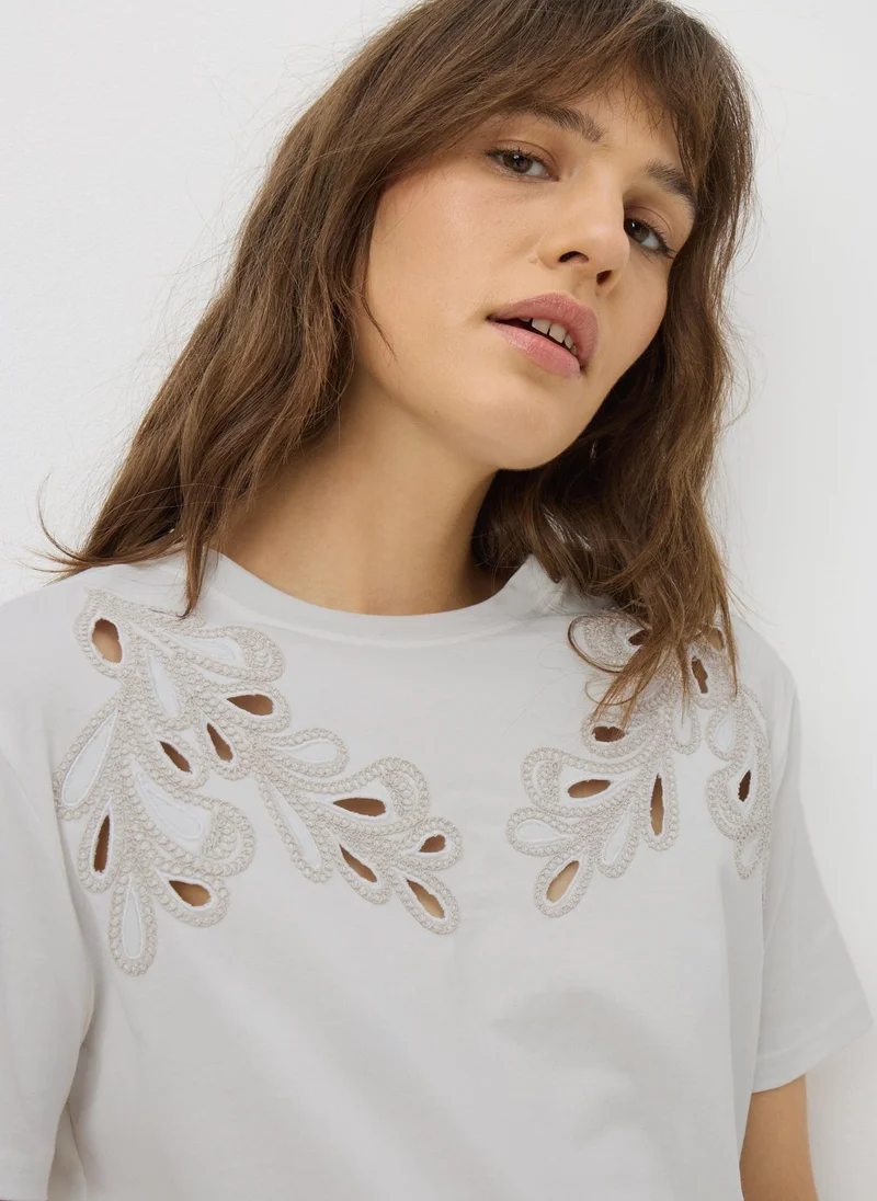 Matalan Cream Cutwork Detail T-Shirt
