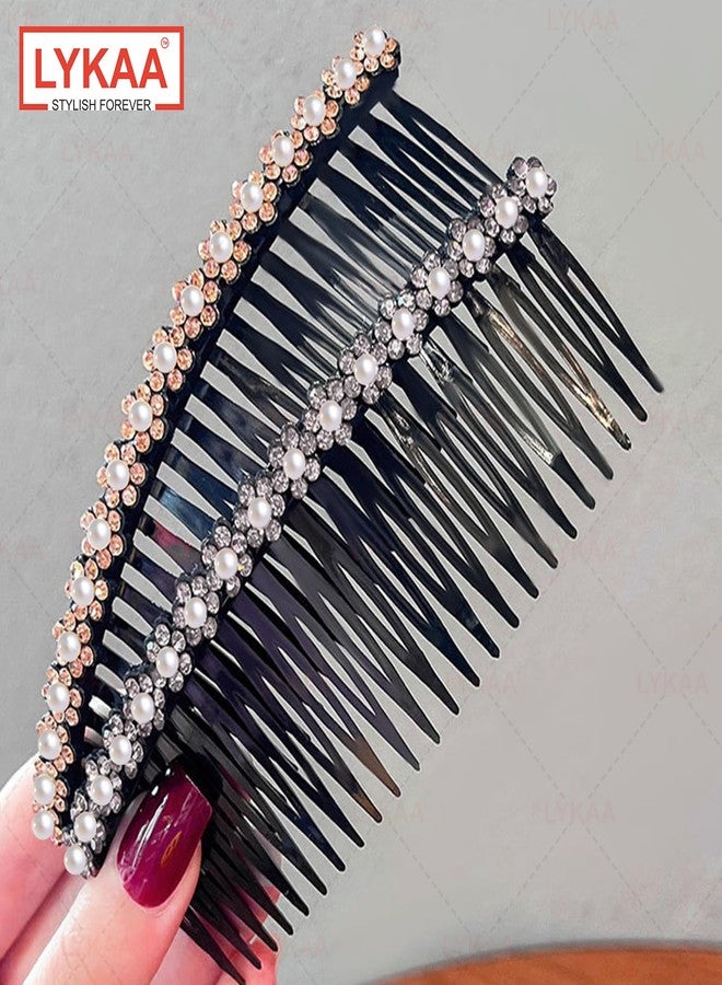 Lykaa Hair Clips for Women Flower Hair Comb Pins Slide Hair Clips for Girls Crystal Barrettes Bridal Charm Hair Accessories - 2 Pc (Black & Brown) - Image 5
