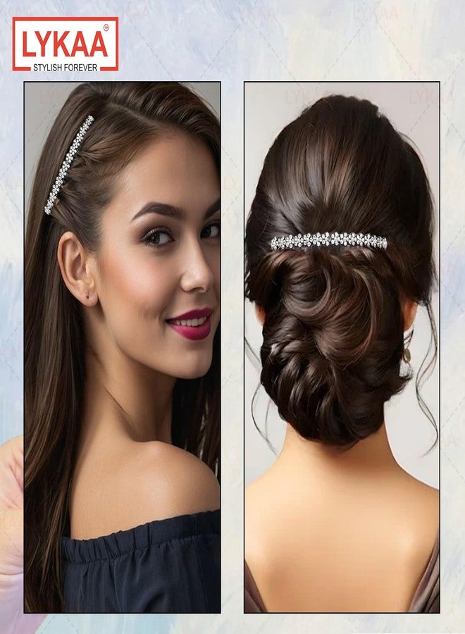 Lykaa Hair Clips for Women Flower Hair Comb Pins Slide Hair Clips for Girls Crystal Barrettes Bridal Charm Hair Accessories - 2 Pc (Black & Brown) - Image 4