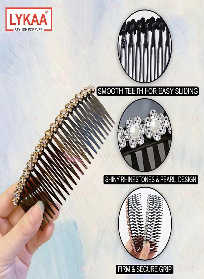 Lykaa Hair Clips for Women Flower Hair Comb Pins Slide Hair Clips for Girls Crystal Barrettes Bridal Charm Hair Accessories - 2 Pc (Black & Brown) - Image 3