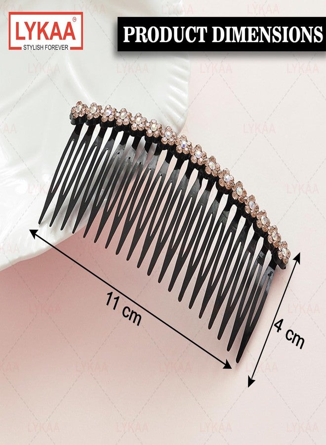 Lykaa Hair Clips for Women Flower Hair Comb Pins Slide Hair Clips for Girls Crystal Barrettes Bridal Charm Hair Accessories - 2 Pc (Black & Brown) - Image 2