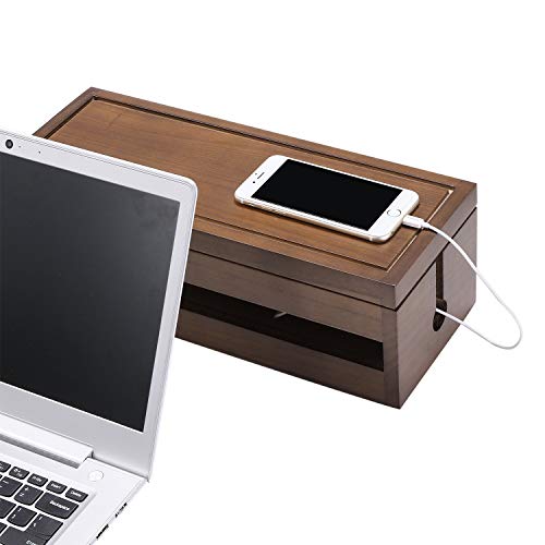 Changsuo Cable Management Box Wooden Cord Organizer Box for Extension Cord Power Stripe Surge Protector Wire Management Concealer Cover Hider for Desktop Home Office Kitchen (Brown) - Image 2