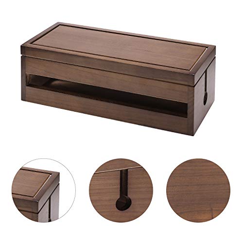 Changsuo Cable Management Box Wooden Cord Organizer Box for Extension Cord Power Stripe Surge Protector Wire Management Concealer Cover Hider for Desktop Home Office Kitchen (Brown) - Image 4