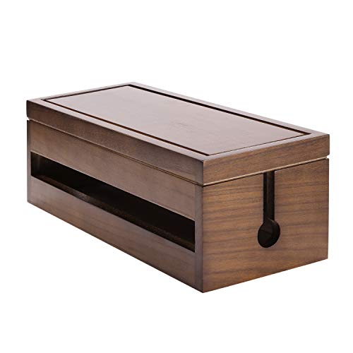 Changsuo Cable Management Box Wooden Cord Organizer Box for Extension Cord Power Stripe Surge Protector Wire Management Concealer Cover Hider for Desktop Home Office Kitchen (Brown) - Image 1
