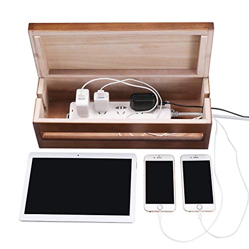 Changsuo Cable Management Box Wooden Cord Organizer Box for Extension Cord Power Stripe Surge Protector Wire Management Concealer Cover Hider for Desktop Home Office Kitchen (Brown) - Image 3