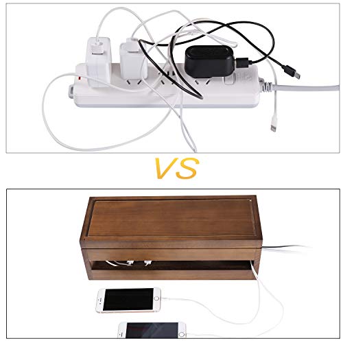 Changsuo Cable Management Box Wooden Cord Organizer Box for Extension Cord Power Stripe Surge Protector Wire Management Concealer Cover Hider for Desktop Home Office Kitchen (Brown) - Image 5