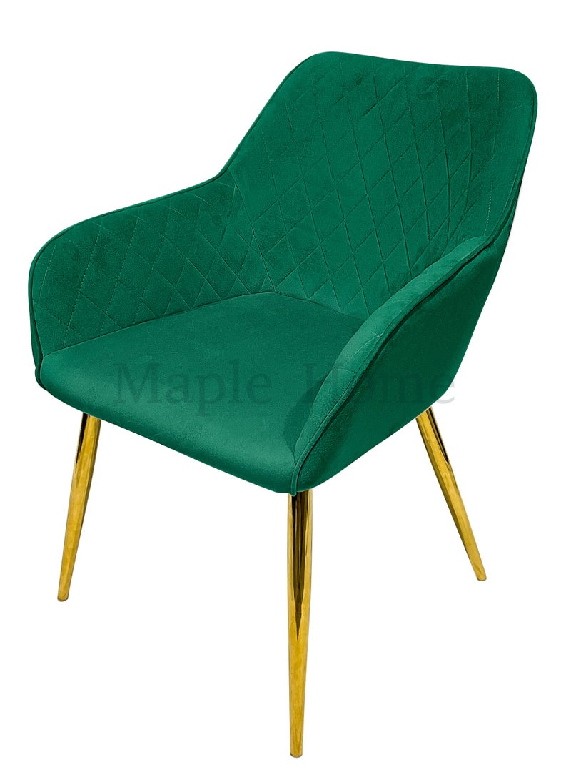 MAPLE HOME DECORATION Maple Home Velvet Accent Arm Dining Chair With Gold Metal Legs Kitchen Living Room Furniture  - Image 1