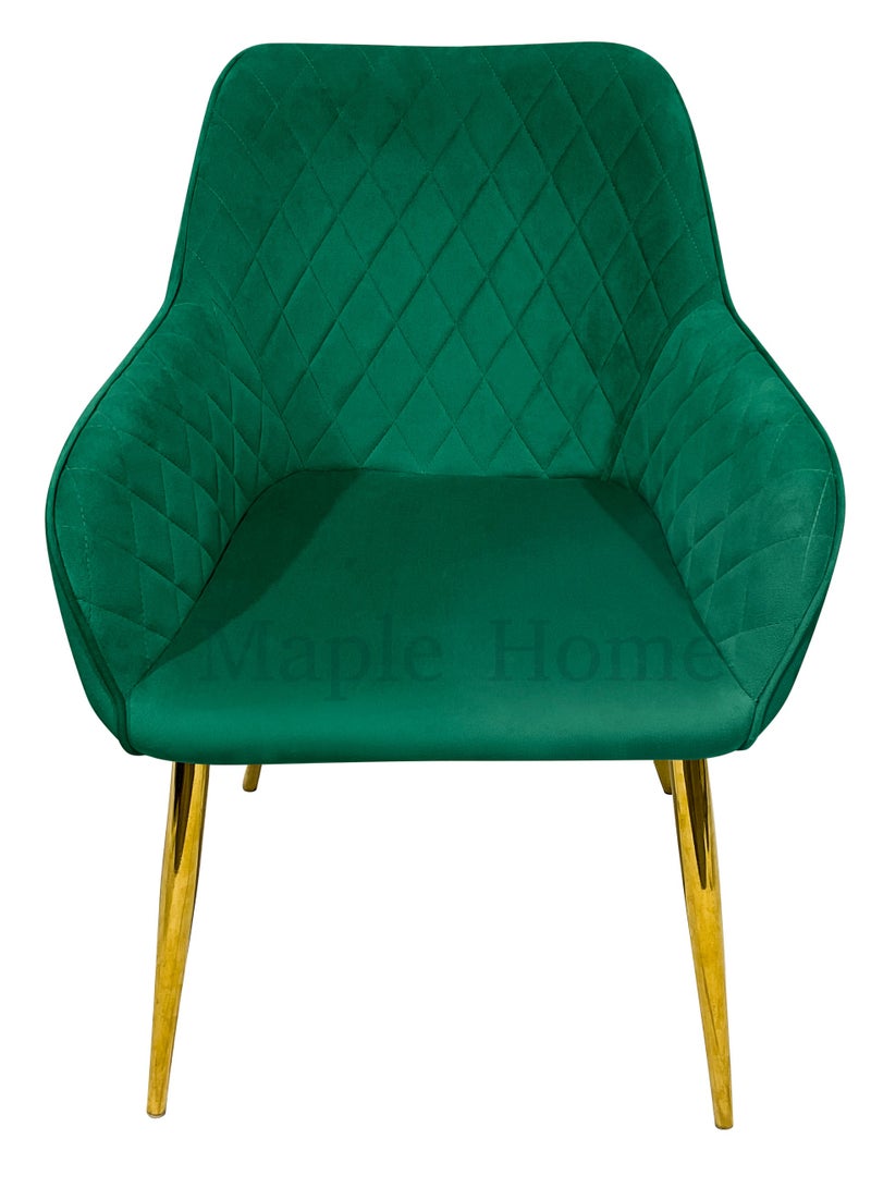 MAPLE HOME DECORATION Maple Home Velvet Accent Arm Dining Chair With Gold Metal Legs Kitchen Living Room Furniture  - Image 2