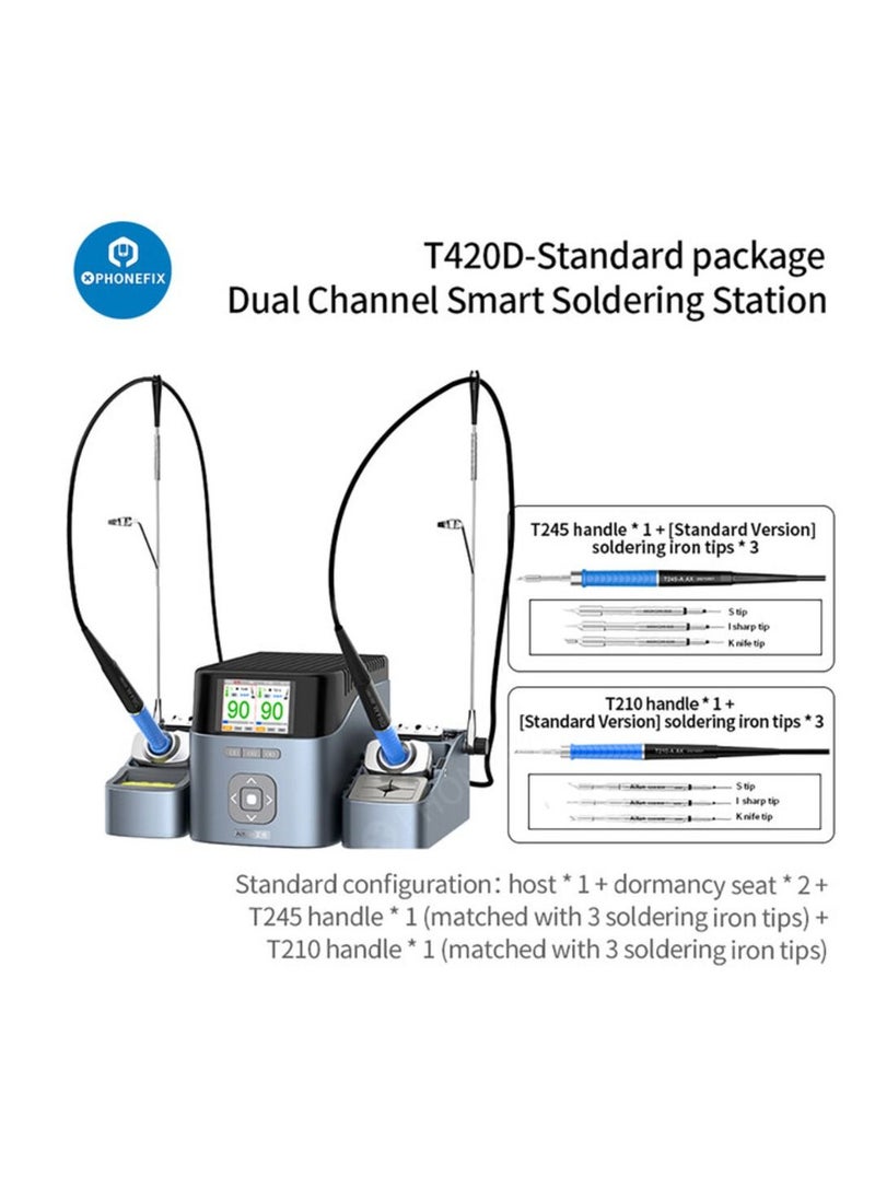 Generic - JC AIXUN T420D Dual Channel Intelligent Soldering Station with Dual Handle Seat Supports T245 T210 Handle Soldering Iron Tips - Image 1