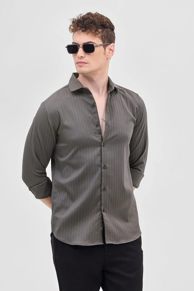 سنيتش Grey Textured Long Sleeve Slim Fit Casual Shirt