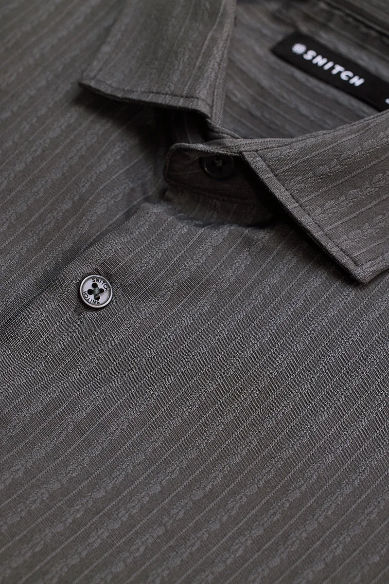 سنيتش Grey Textured Long Sleeve Slim Fit Casual Shirt