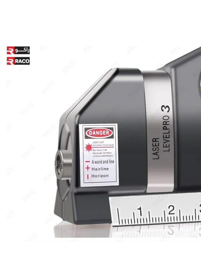 Laser Level Multi Tool Vertical Horizontal Cross Line Standard Ruler, Cross Lines Measuring Tape 2.5 Meter