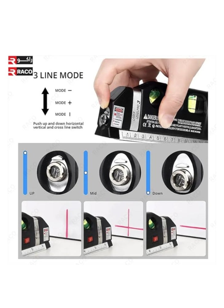 RACO Laser Level Multi Tool Vertical Horizontal Cross Line Standard Ruler, Cross Lines Measuring Tape 2.5 Meter  - Image 5