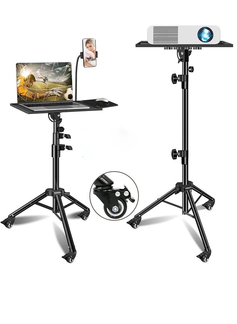 GENNEXT Universal Workstation Projector Tripod Stand with Wheels, Phone Holder [Adjustable Height upto 61” Tiltable 180 Degrees] Rolling Laptop Desk Tripod For Stage, Studio - Image 1