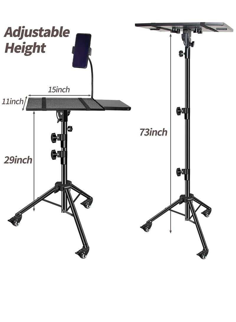 GENNEXT Universal Workstation Projector Tripod Stand with Wheels, Phone Holder [Adjustable Height upto 61” Tiltable 180 Degrees] Rolling Laptop Desk Tripod For Stage, Studio - Image 5