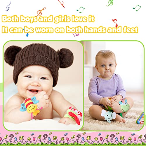 Jerify 4 Pcs Baby Wrist Rattles Animal Pattern Newborn Rattle Wrist Foot Toy for Babies Boy Girl Infant Birthday Gifts Educational Toys, 4 Designs - Image 3