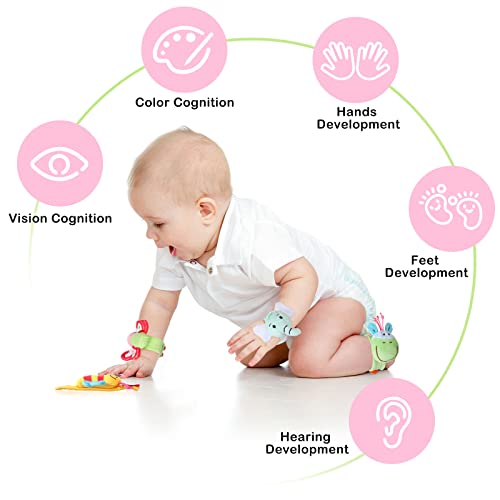 Jerify 4 Pcs Baby Wrist Rattles Animal Pattern Newborn Rattle Wrist Foot Toy for Babies Boy Girl Infant Birthday Gifts Educational Toys, 4 Designs - Image 5