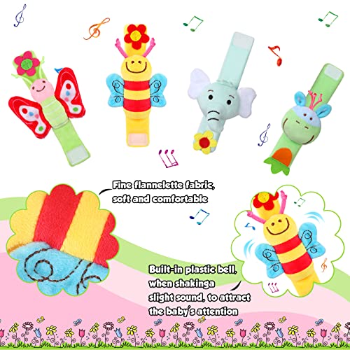 Jerify 4 Pcs Baby Wrist Rattles Animal Pattern Newborn Rattle Wrist Foot Toy for Babies Boy Girl Infant Birthday Gifts Educational Toys, 4 Designs - Image 2