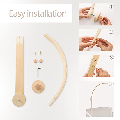 let's make Baby Crib Mobile Arm - Wooden Baby Mobile Crib Holder for Hanging Baby Crib Attachment for Nursery Decor (Curved Structural Arm) - Image 3