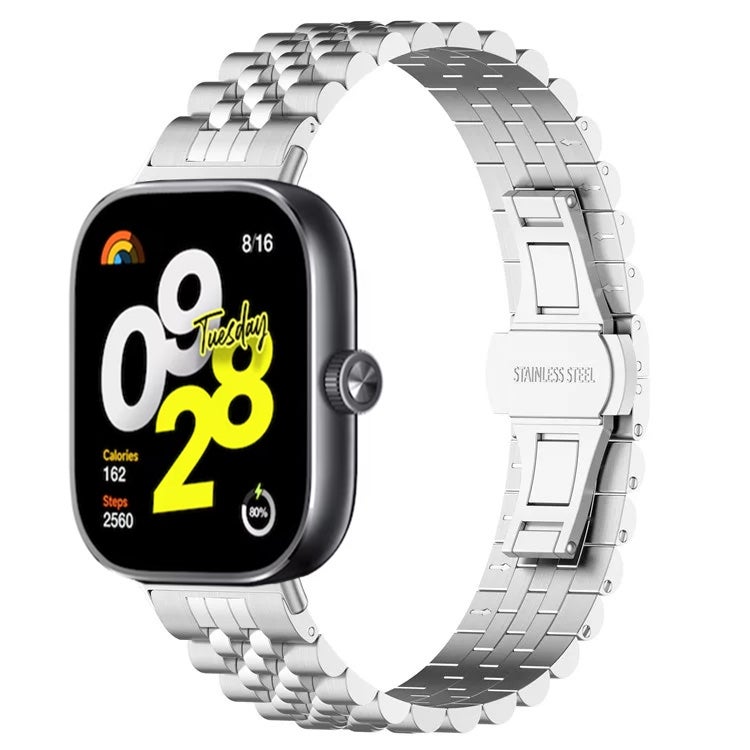 erorex For  Xiaomi Redmi Watch 4 Five-Bead Butterfly Buckle Metal Watch Band(Silver) - Image 1