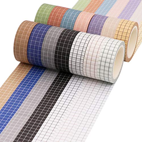 Knaid Grid Washi Tape Set, 14 Rolls of 15 mm Wide Decorative Colored Masking Tapes for Scrapbooking, DIY Decor and Crafts, Bullet Journals, Planners, Junk Journal, Gift Wrapping - Image 4