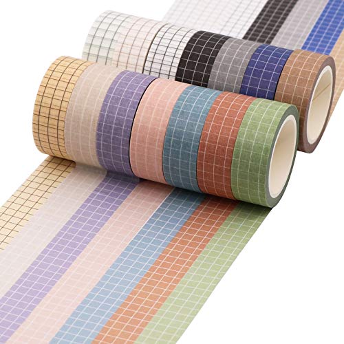 Knaid Grid Washi Tape Set, 14 Rolls of 15 mm Wide Decorative Colored Masking Tapes for Scrapbooking, DIY Decor and Crafts, Bullet Journals, Planners, Junk Journal, Gift Wrapping - Image 3
