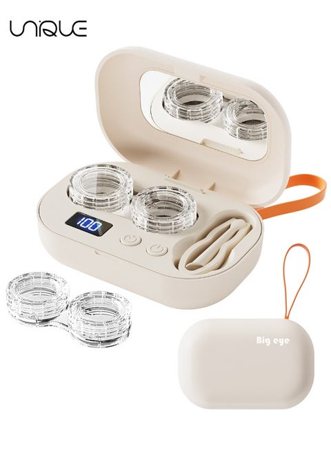 Ultrasonic Contact Lens Cleaner Machine - with Timer Display - Portable - 360 Degree Cleaning - Four Levels Timing Selection - Fit Disposable Contact Lenses/OK Lens - With lanyard (Beige)