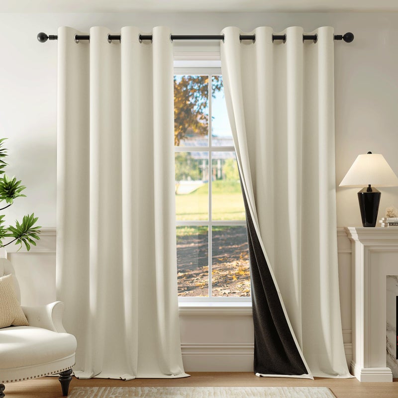 Beauoop 100% Blackout Window Curtain Panels 84 Inches Long Full Light Blocking Thermal Insulated Energy Saving Drapes for Living Room Grommet Top Window Treatment, 52x84 Inch, Champagne, 2 Panels - Image 1