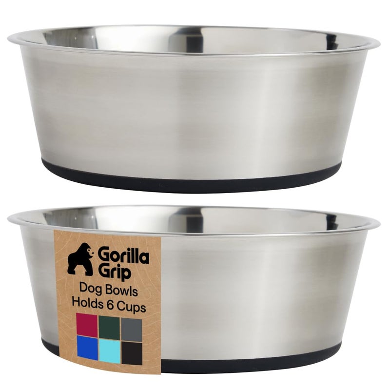 GORILLA GRIP Dog Bowls Food Grade 304 Stainless Steel Holds 6 Cups Each 48 fl oz Food and Water Bowl for Feeding Dogs and Cats Dishwasher Safe Rust Resistant BPA Free Rubber Base Set of 2 Black - Image 2