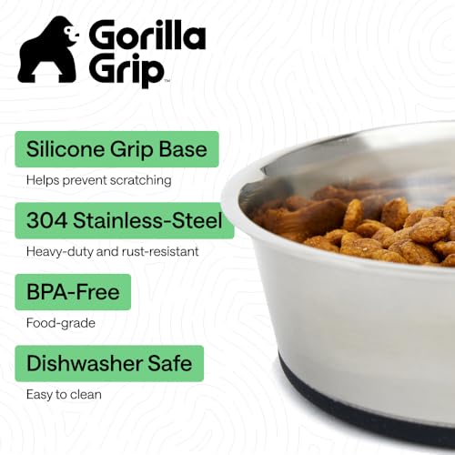 GORILLA GRIP Dog Bowls Food Grade 304 Stainless Steel Holds 6 Cups Each 48 fl oz Food and Water Bowl for Feeding Dogs and Cats Dishwasher Safe Rust Resistant BPA Free Rubber Base Set of 2 Black - Image 3